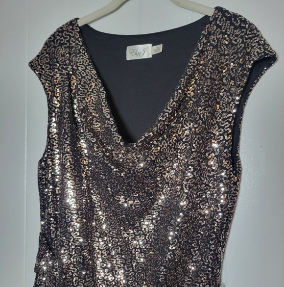 NEW Eliza J Sequin Dress Cowl Neckline Sleeveless Black Gold Cocktail Party 14W - Picture 7 of 13